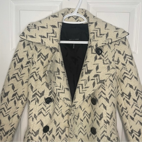 MARISSA Webb Printed Cream Wool Convertible Trench Coat pea coat extra small - Picture 3 of 10